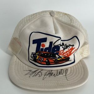 Vintage Nascar Hat Mens OS White SnapBack Tide Racing Mike Powell Autograph‎ Cap